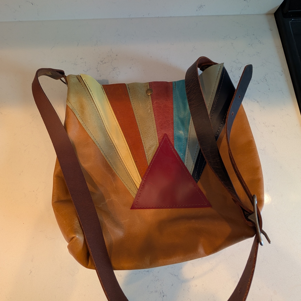 InBlue Leather Hand-Sewn Shoulder Bag Boho